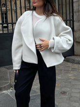 Aurohaya Women’s Short Wool Coat with Notched Collar Oversized Elegant Casual Spring Autumn Jacket